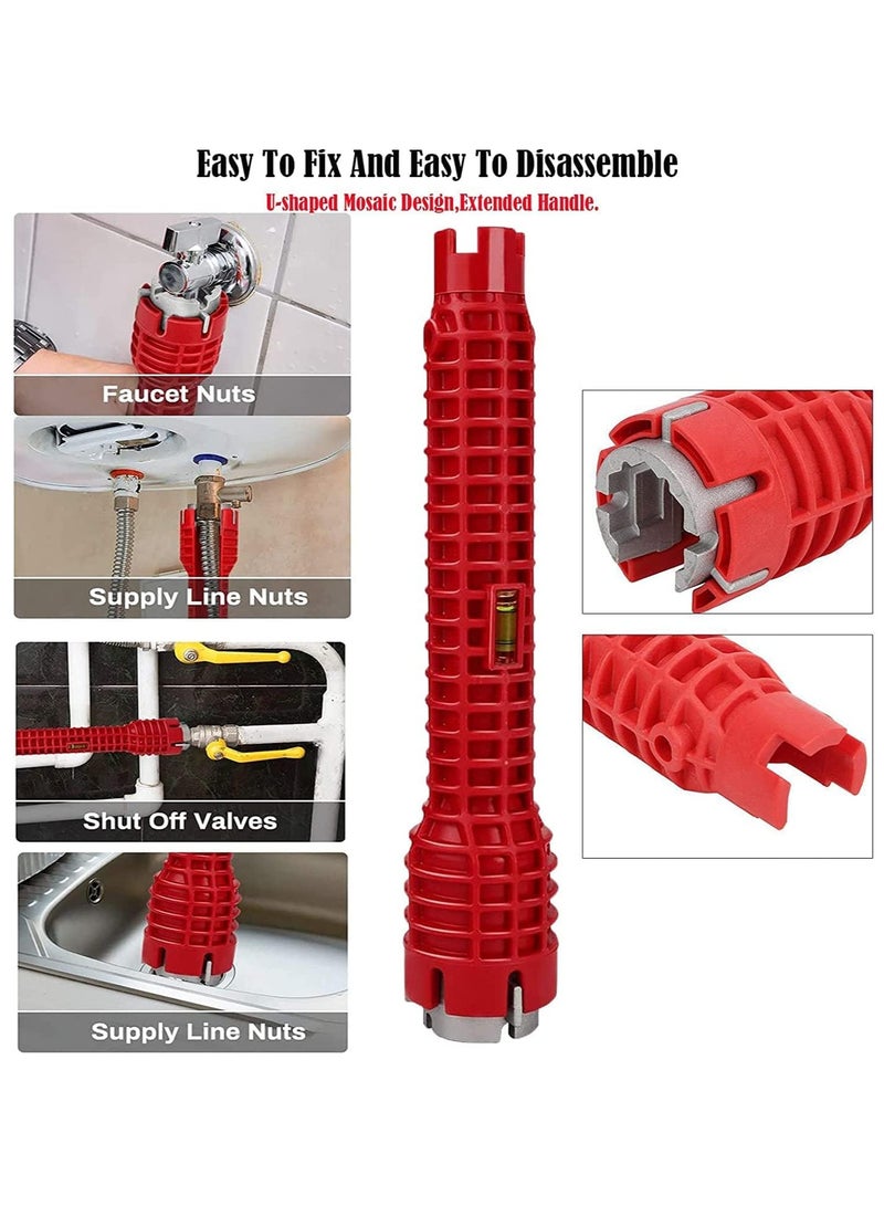 مفتاح ربط 8 في 1 للحنفية والحوض، مفتاح ربط حوض متعدد الوظائف، أداة تثبيت متعددة الوظائف باللون الأحمر، أداة سباكة لإصلاح السباكة وتركيبها، أدوات يدوية لحوض المرحاض والحمام والمطبخ (أحمر) - Image 4
