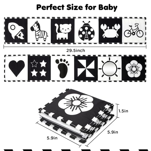 URMYWO Black and White Tummy Time High Contrast Newborn Toys 0-3 Months, Soft Baby Book, Visual Stimulation Montessori Sensory Infant Toys 0-6-12 Months, Shower Gift for Boys Girls - Image 4