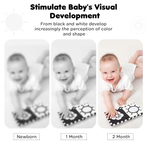 URMYWO Black and White Tummy Time High Contrast Newborn Toys 0-3 Months, Soft Baby Book, Visual Stimulation Montessori Sensory Infant Toys 0-6-12 Months, Shower Gift for Boys Girls - Image 3