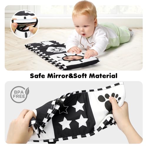URMYWO Black and White Tummy Time High Contrast Newborn Toys 0-3 Months, Soft Baby Book, Visual Stimulation Montessori Sensory Infant Toys 0-6-12 Months, Shower Gift for Boys Girls - Image 5