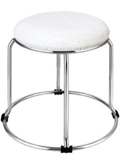 INDIAN DECOR INDIAN DECOR 55991 Furniture Change of Shoes Stool Coffee Table Bench Folding Low Stool Round Stool Made of Solid Steel Stools White  - Image 1