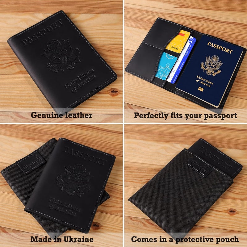 Shvigel Genuine Leather Passport Cover – Passport Holder for Men & Women – Crazy Horse Leather Travel Wallet Black - Image 4