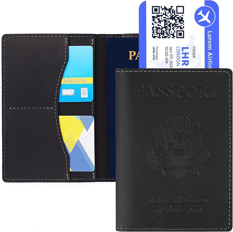 Shvigel Genuine Leather Passport Cover – Passport Holder for Men & Women – Crazy Horse Leather Travel Wallet Black - Image 2