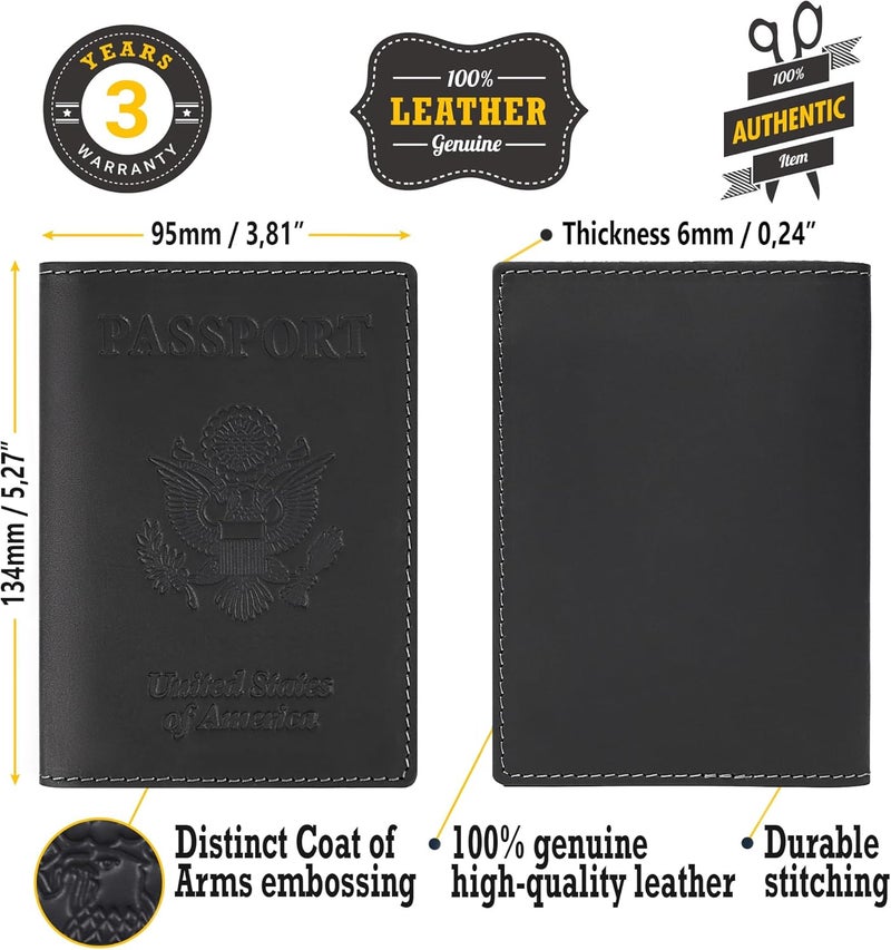 Shvigel Genuine Leather Passport Cover – Passport Holder for Men & Women – Crazy Horse Leather Travel Wallet Black - Image 5