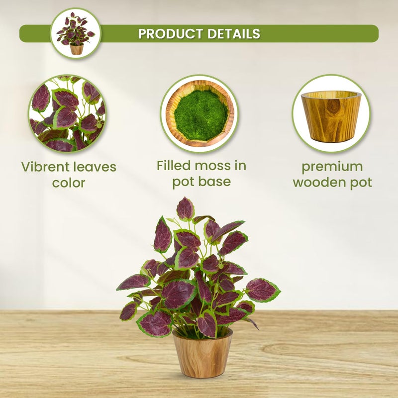 fancymart Artificial Plant Leaves in Wooden Pot Perfect Potted Decoration for Home Living Room & Office Spaces Décor - Image 3