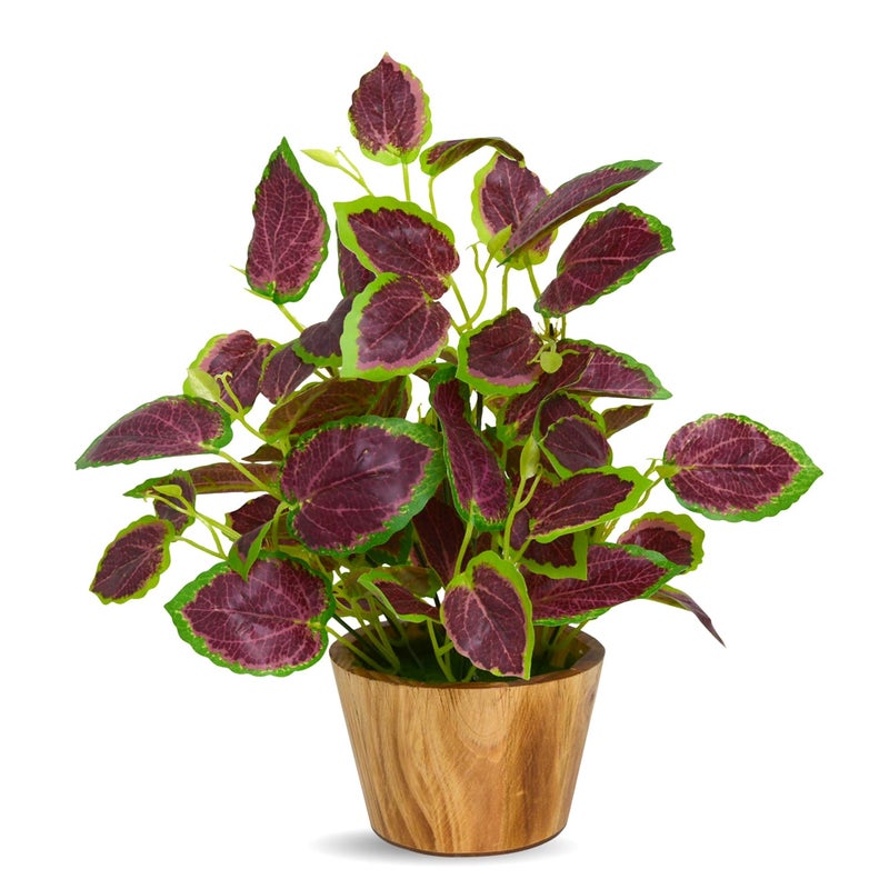 fancymart Artificial Plant Leaves in Wooden Pot Perfect Potted Decoration for Home Living Room & Office Spaces Décor - Image 1