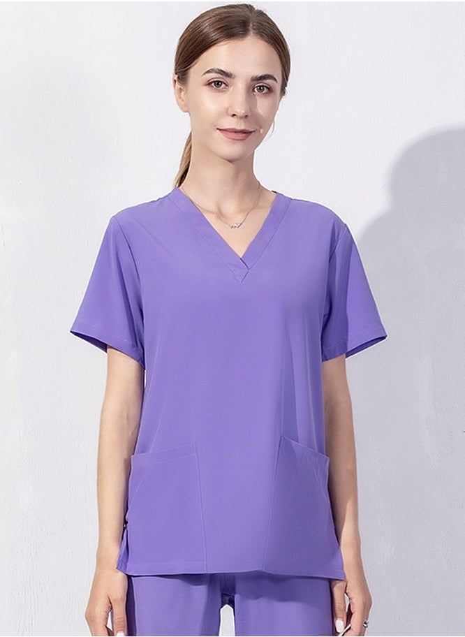 Loquat V-Neck Medical Uniform Scrubs Top for Women Workwear Soft Comfty Easy Care Purple 