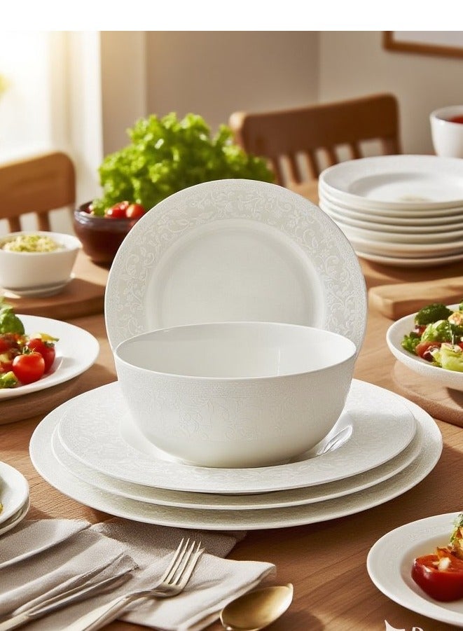 تراست طقم عشاء من البورسلين مكوّن من 32 قطعة باللون الأبيض؛ 8 قطع أطباق عشاء مقاس 27 سم، 8 قطع أطباق شوربة مقاس 22 سم، 8 قطع أطباق جانبية مقاس 20.5 سم، 8 قطع سلطانية مقاس 14 سم. - Image 1
