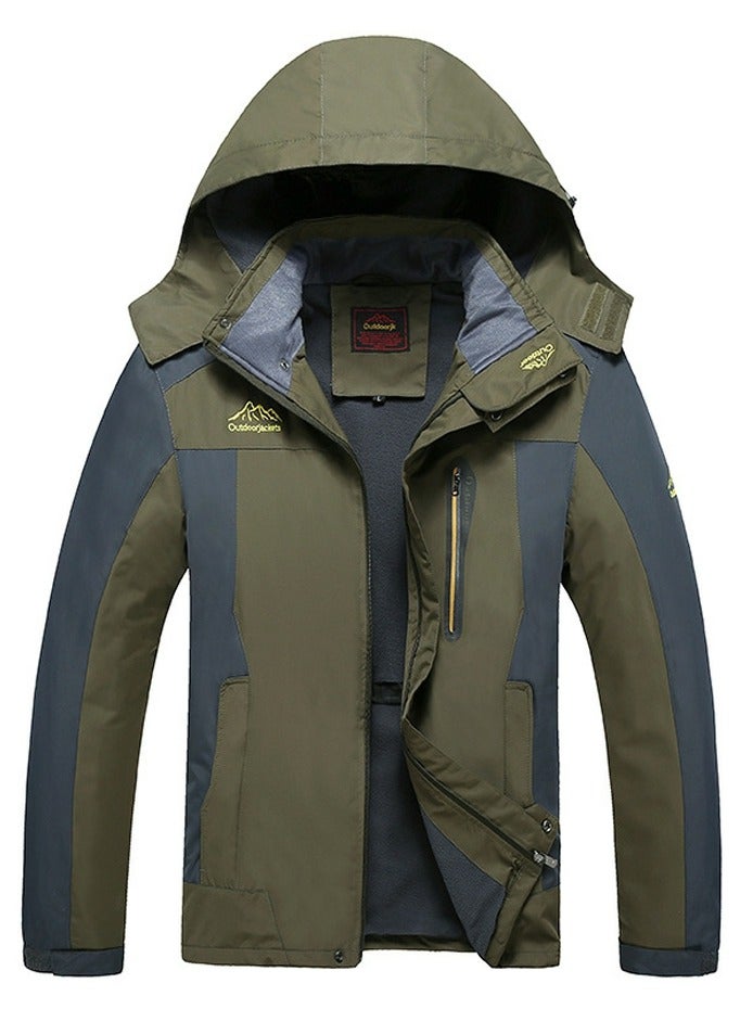 Loquat Men's Lightweight Coat Windbreaker Rain Jacket with Hood Army Green - Image 1