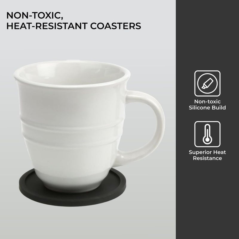 إتش آند إس H&S Dist Silicone Drink Coasters - مجموعة من 6 - كوستر كوب أسود كبير مجموعة للمشروبات في الهواء الطلق والداخلية - مقاومة للبقع والحرارة - منصات طاولة كوب - كوب مكان حصيرة - شرب السهل - Image 4