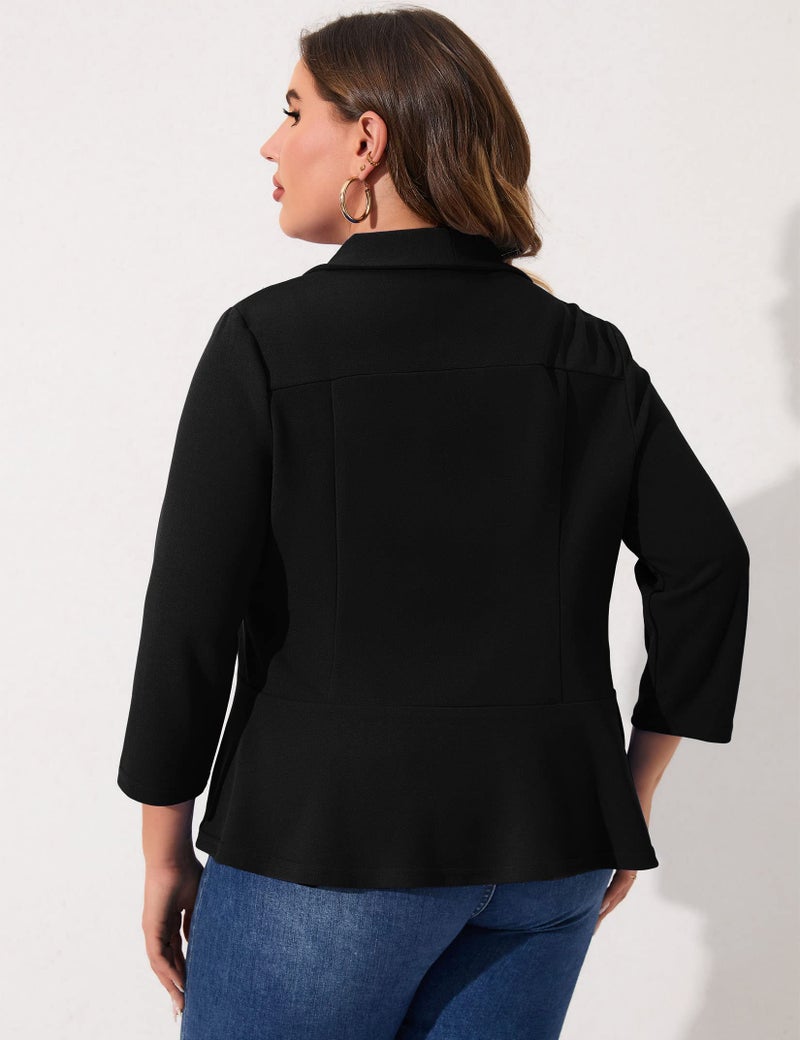 KOJOOIN Women Plus Size Casual Blazer Open Front Long Sleeve Work Office Cardigan Jackets Black 4XL - Image 4