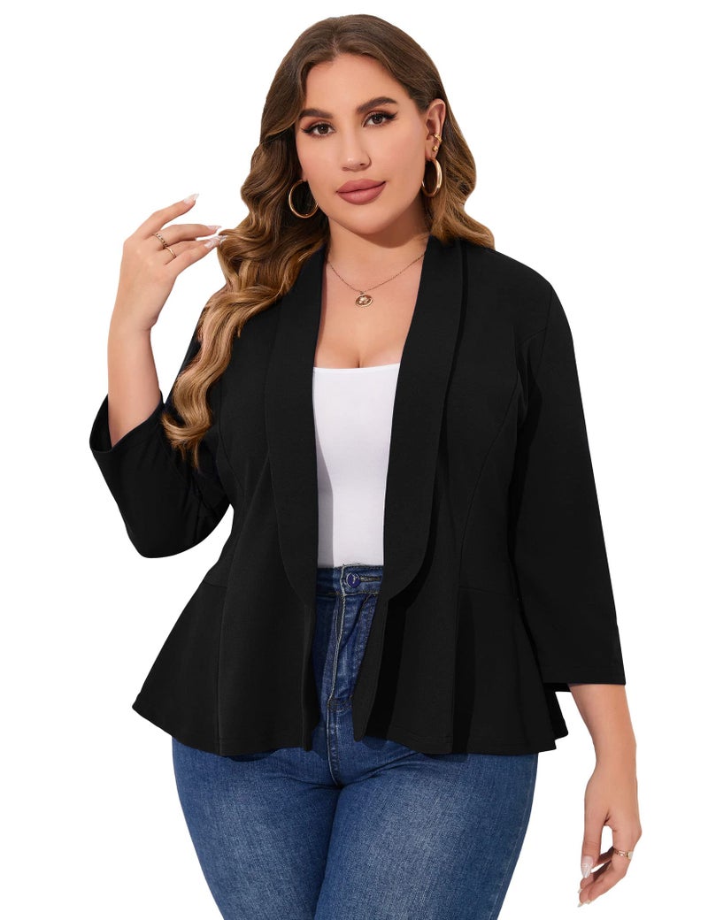 KOJOOIN Women Plus Size Casual Blazer Open Front Long Sleeve Work Office Cardigan Jackets Black 4XL - Image 1