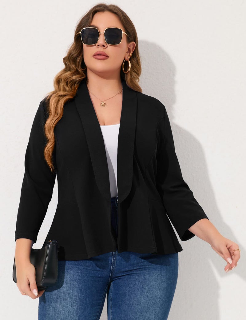 KOJOOIN Women Plus Size Casual Blazer Open Front Long Sleeve Work Office Cardigan Jackets Black 4XL - Image 3