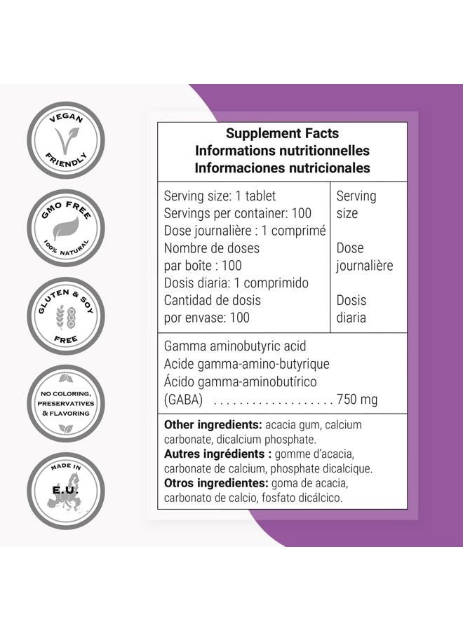 SuperSmart GABA 750 mg Per Day (Gamma-Amino Butyric Acid) - Emotional Wellbeing | Non-GMO & Gluten Free - 100 Tablets - Image 3