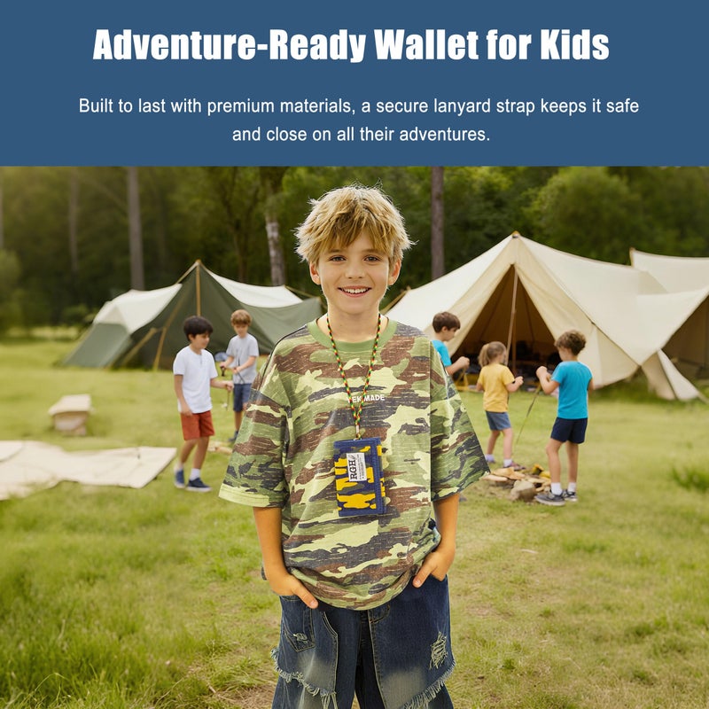 RE ROUGH ENOUGH Rough Enough Kids Wallet for Boys Teen with Neck Lanyard Keychain Blue Yellow Camo Canvas Casual - Image 3