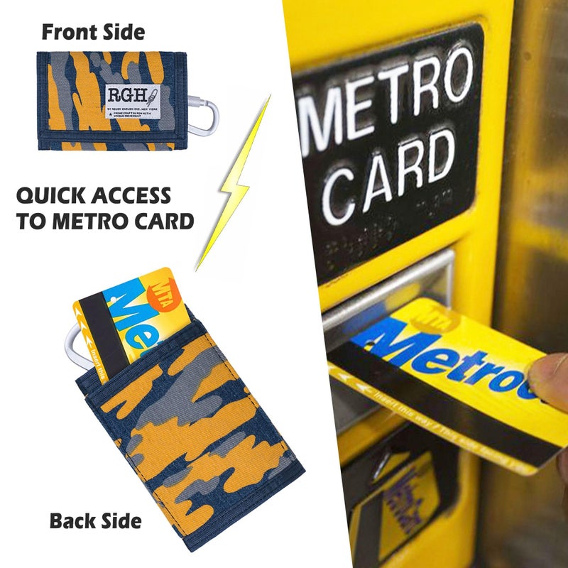 RE ROUGH ENOUGH Rough Enough Kids Wallet for Boys Teen with Neck Lanyard Keychain Blue Yellow Camo Canvas Casual - Image 4