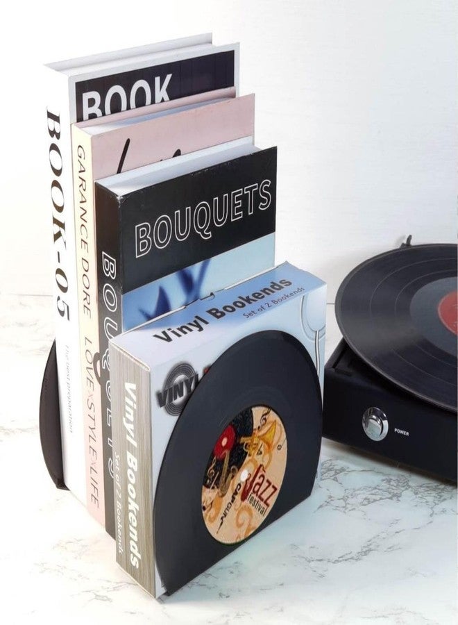 Chooseyo Modern Bookends for Shelves,Retro Vinyl Record Bookends - Vintage Music Decor Bookend Set, Unique Decorative Book Stopper for Home Office & Gifts for Music Lovers(Jazz) - Image 2