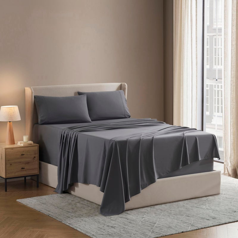 Nestl Nestl Short Queen Sheet Set  1800 UltraSoft Microfiber  Double Brushed  Deep Pockets  Easy Fit  4 Piece Set  Bed Sheets Short Queen Dark Grey 