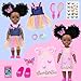 Ecore Fun 145 Inch Black Baby Doll with 12 Pcs Butterfly Theme Accessories Realistic African Doll Black with Hair Clips Comb Mirror Rainbow Dress Pink TShirt Phone Stickers Shoes - Image 4