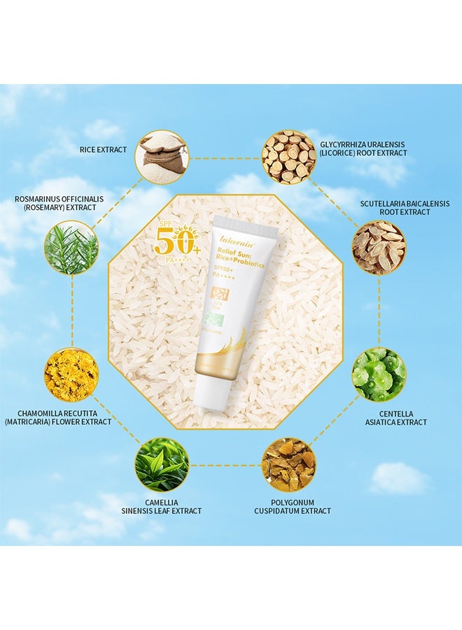 lakerain Relief Sun: Rice+Probiotics, SPF50+ PA++++ Sunscreen, 30% Rice & Probiotics Nourishing Sun Protection, Lightweight Hydrating Daily Sunscreen for Face & Body 50ml - Image 5