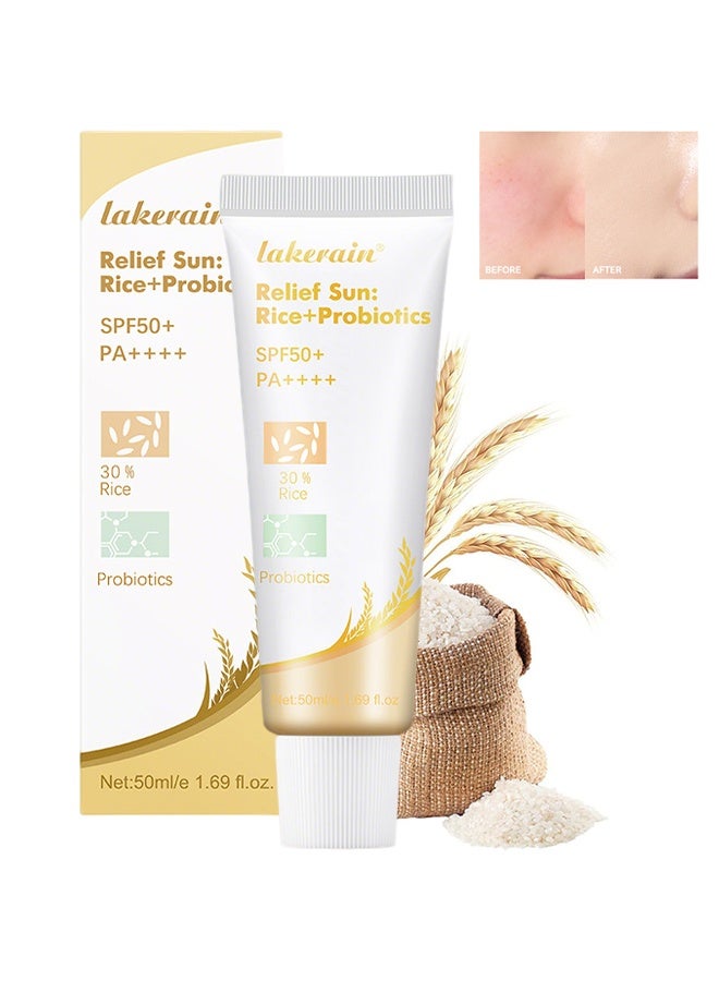 lakerain Relief Sun: Rice+Probiotics, SPF50+ PA++++ Sunscreen, 30% Rice & Probiotics Nourishing Sun Protection, Lightweight Hydrating Daily Sunscreen for Face & Body 50ml - Image 1