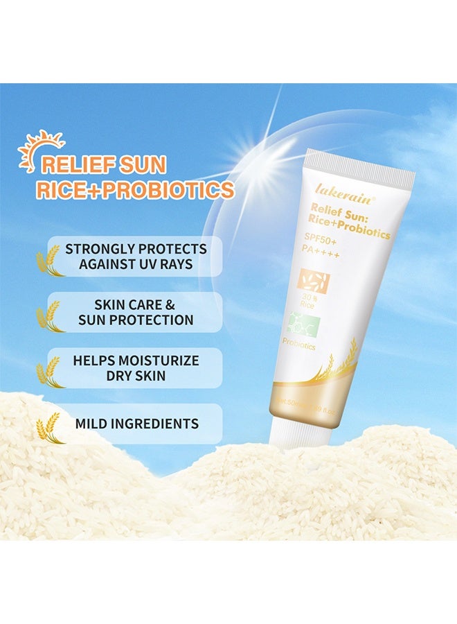 lakerain Relief Sun: Rice+Probiotics, SPF50+ PA++++ Sunscreen, 30% Rice & Probiotics Nourishing Sun Protection, Lightweight Hydrating Daily Sunscreen for Face & Body 50ml - Image 4