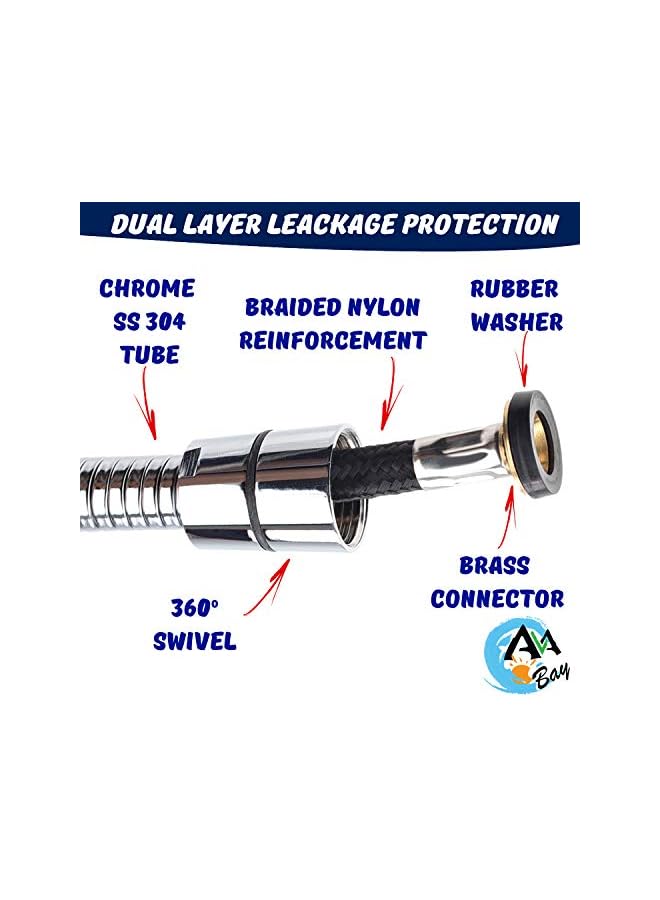 The Bros خرطوم بيديت بطول 70 إنش - رأس دش طويل من الفولاذ المقاوم للصدأ خرطوم الحمام مرحاض رأس دش محمول بخاخة جزء استبدال مع موصل نحاسي، كروم مصقول - Image 2