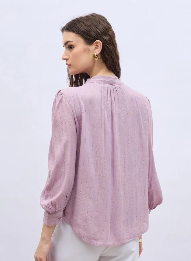 Styli Styli Textures Balloon Sleeve Tie-Up Neck Blouse