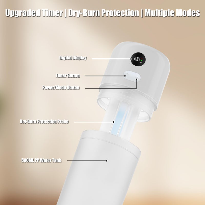 gofuch Portable Mini Humidifier, 500ml Rechargeable Dual Mist, Auto Timer & Dry-Burn Protection, with Night Light, for Bedroom Office AC Room Plants Car Travel (White) - Image 4