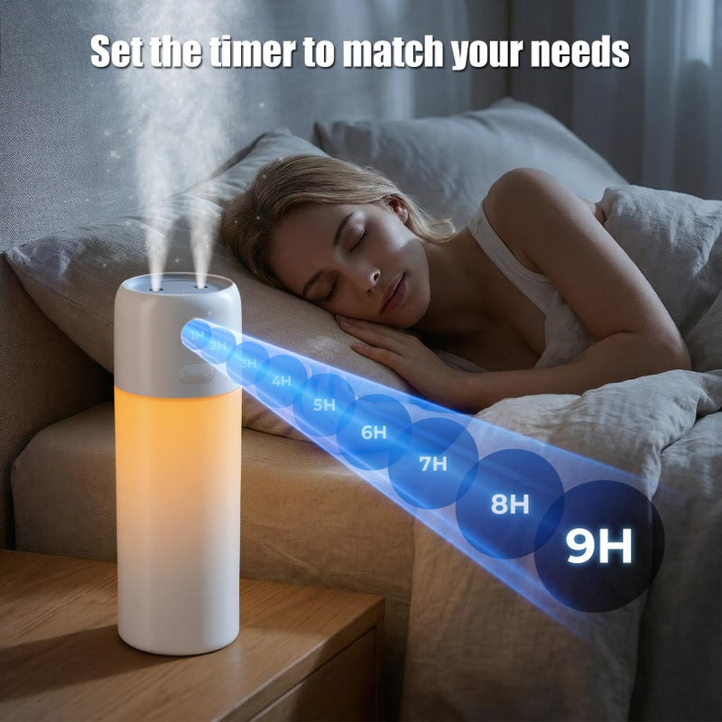 gofuch Portable Mini Humidifier, 500ml Rechargeable Dual Mist, Auto Timer & Dry-Burn Protection, with Night Light, for Bedroom Office AC Room Plants Car Travel (White) - Image 5