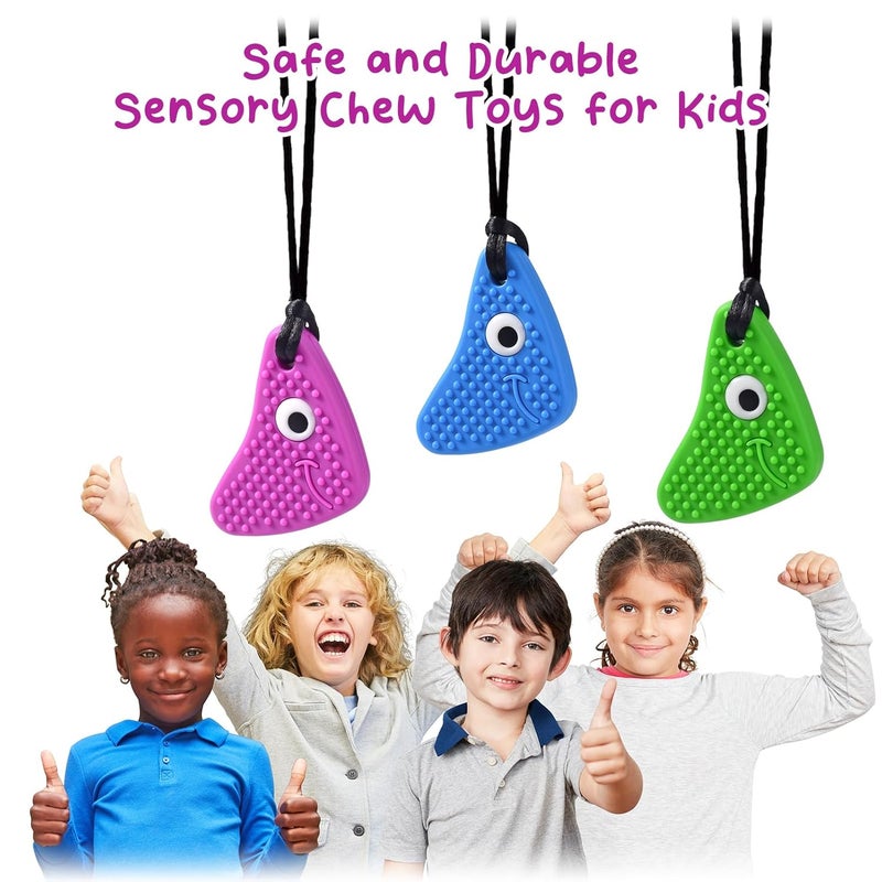 seeway Chew Necklaces for Sensory Kids Seeway Chewy Necklace Sensory Motor Aids 3 Pack Silicone Sensory Chew Toys Different Textures Chewelry Improve ConcentrationBlue Green Purple - Image 5