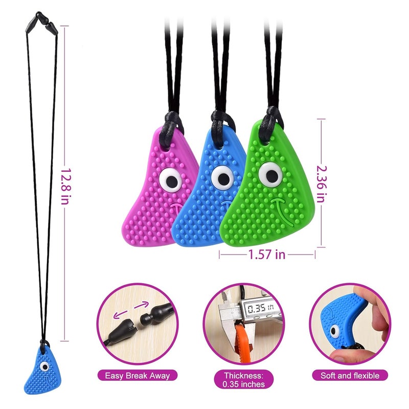 seeway Chew Necklaces for Sensory Kids Seeway Chewy Necklace Sensory Motor Aids 3 Pack Silicone Sensory Chew Toys Different Textures Chewelry Improve ConcentrationBlue Green Purple - Image 4
