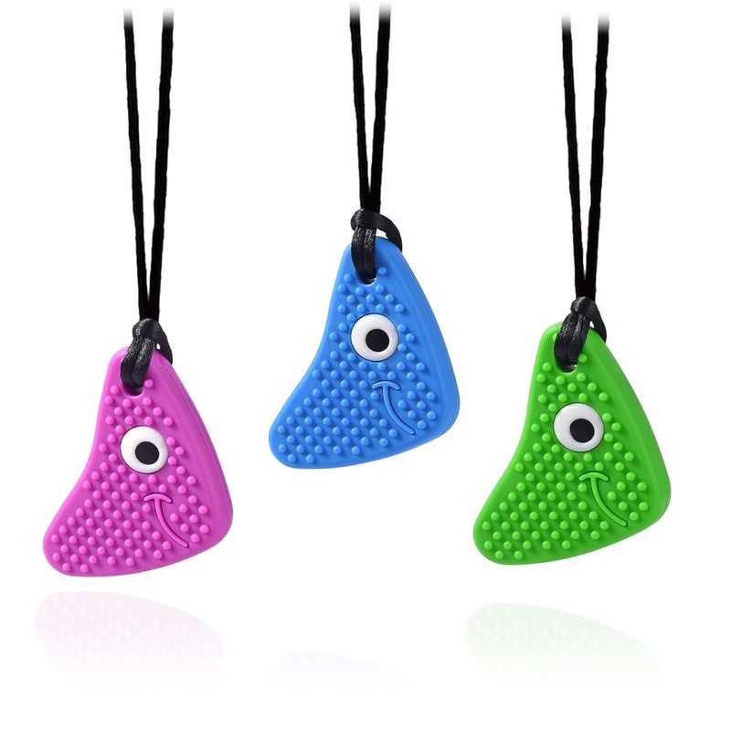 seeway Chew Necklaces for Sensory Kids Seeway Chewy Necklace Sensory Motor Aids 3 Pack Silicone Sensory Chew Toys Different Textures Chewelry Improve ConcentrationBlue Green Purple - Image 1