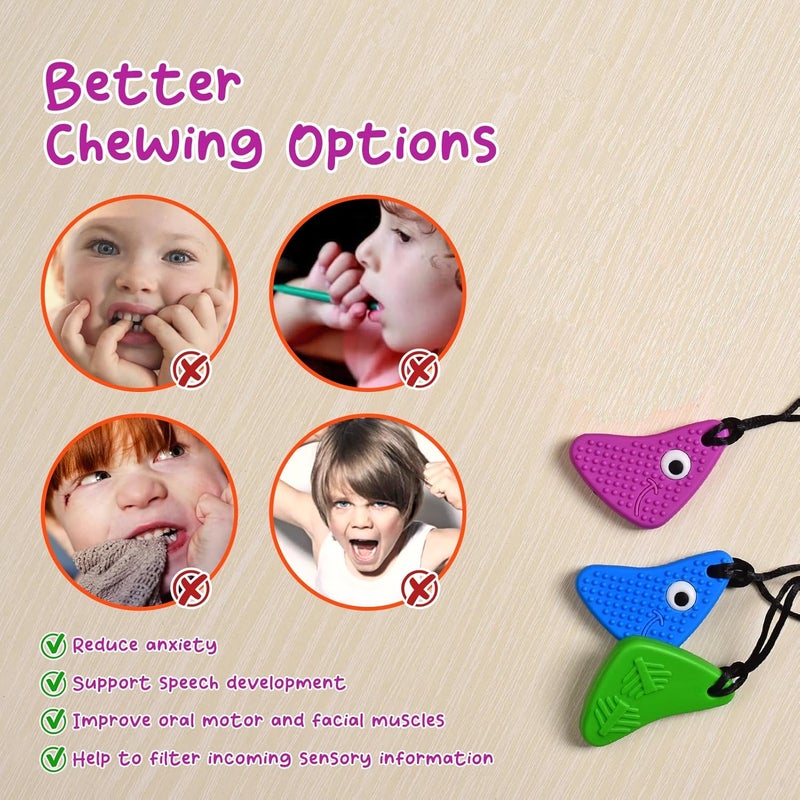 seeway Chew Necklaces for Sensory Kids Seeway Chewy Necklace Sensory Motor Aids 3 Pack Silicone Sensory Chew Toys Different Textures Chewelry Improve ConcentrationBlue Green Purple - Image 2