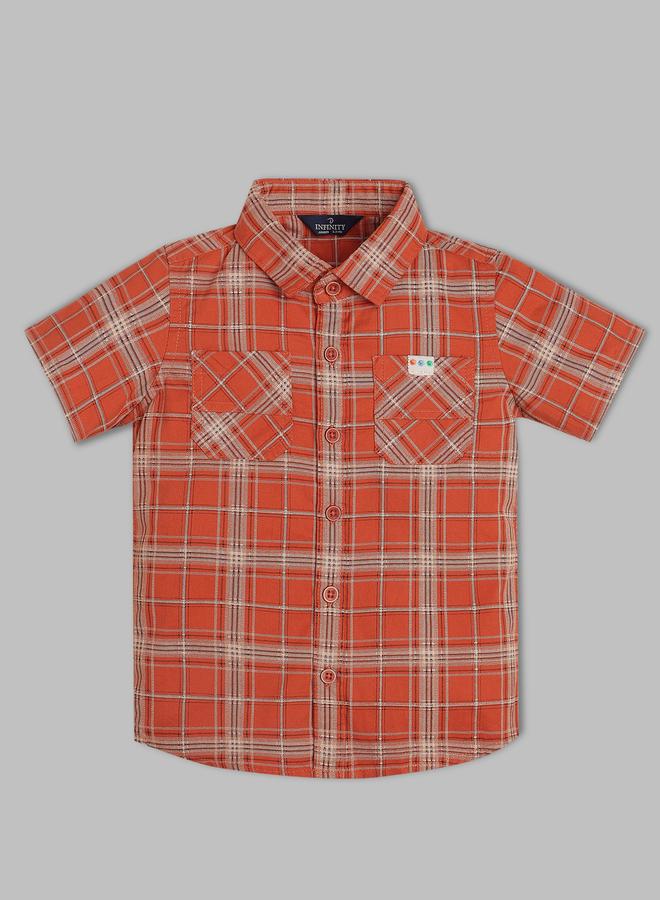 Infinity Kids Rust Checked Short Sleeves Shirt - Image 1