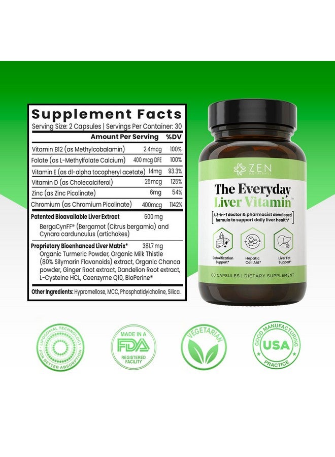 Zen Nutrients The Everyday Liver Vitamin - Liver Cleanse Detox & Repair with Bergacyn FF, Organic Milk Thistle, Dandelion Root & Artichoke Extract for Liver Health - Fatty Liver Support Supplements - Image 2