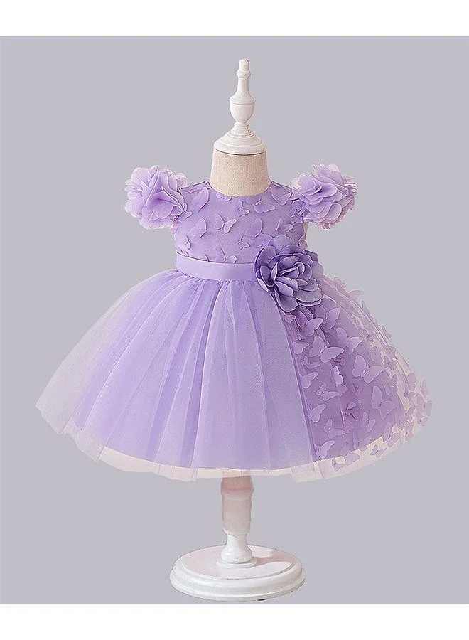 Mark & Mia Mark & Mia Flower Theme Embellished Short Sleeves Frock - Purple
