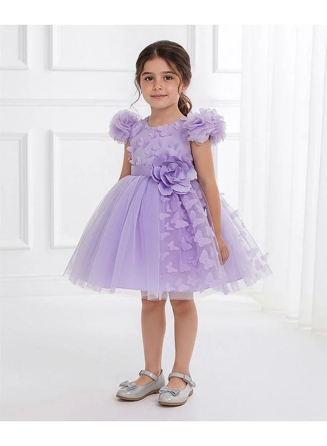 Mark & Mia Mark & Mia Flower Theme Embellished Short Sleeves Frock - Purple