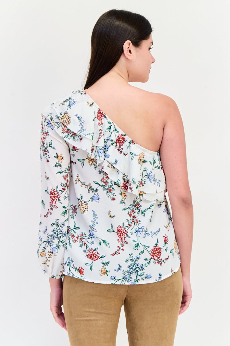 DeFacto Women Asymmetrical One Shoulder Floral Print Top, Multicolor - Image 3
