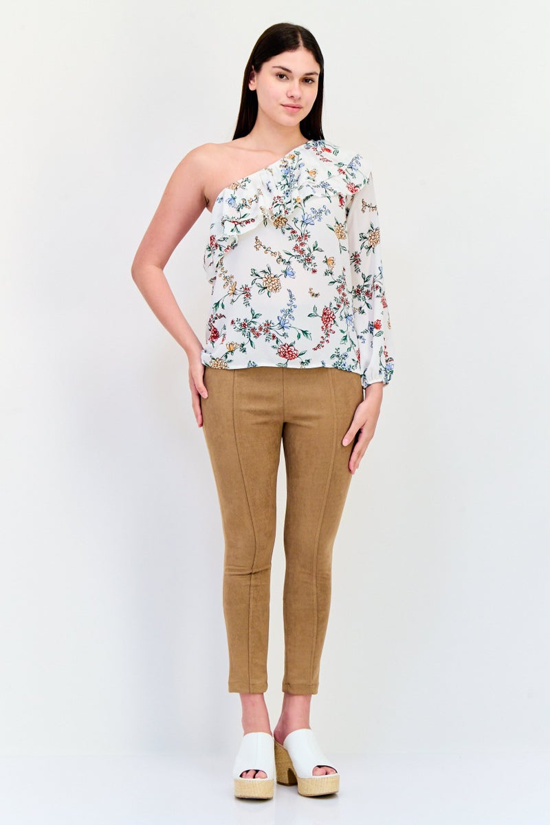 DeFacto Women Asymmetrical One Shoulder Floral Print Top, Multicolor - Image 4