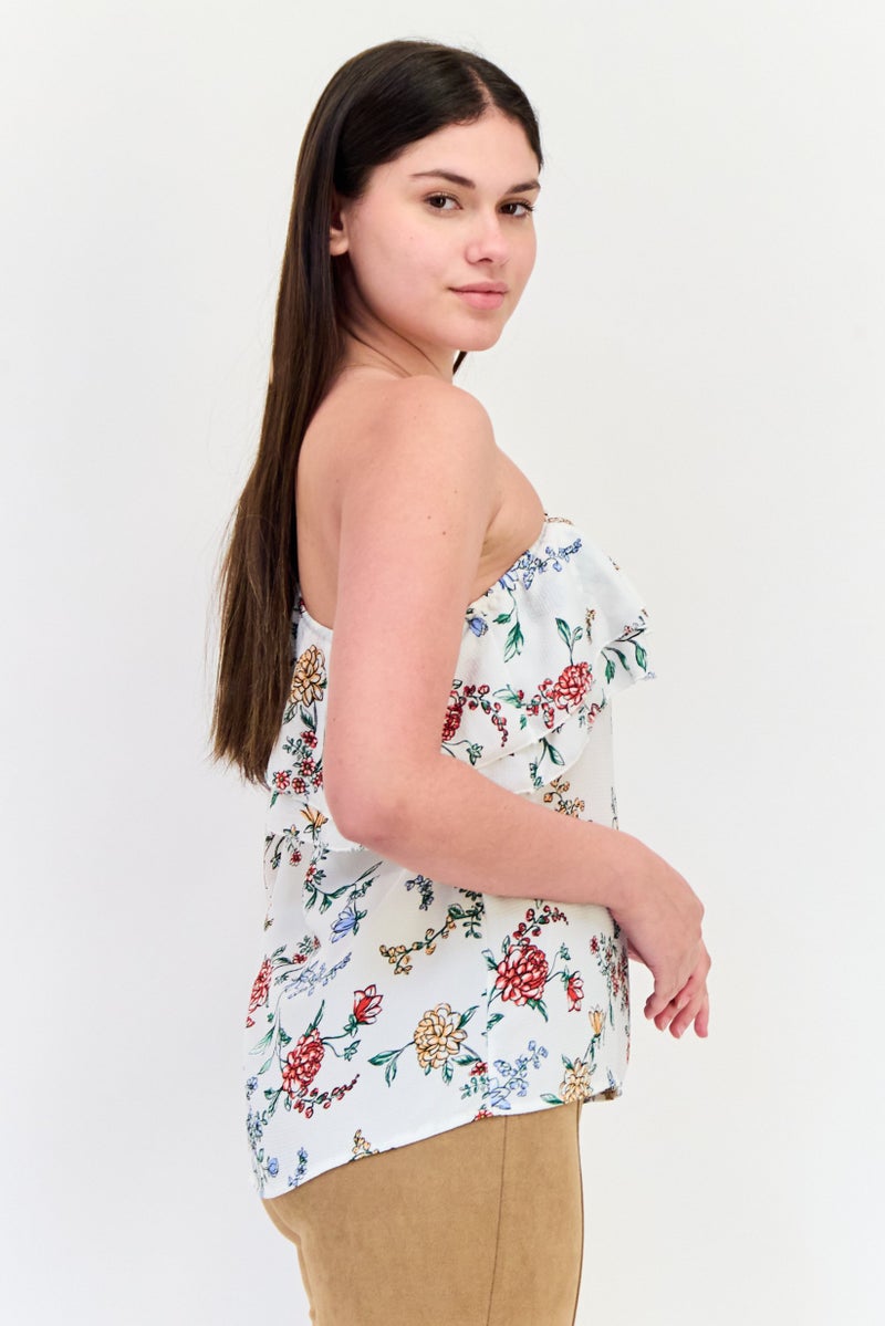 DeFacto Women Asymmetrical One Shoulder Floral Print Top, Multicolor - Image 2