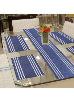 HOKIPO Cotton Ribbed Washable Table Runner with 4 Dining Table Mats, Blue (IN70-272) - pzsku/ZFDA9EEC2D214A1F970AAZ/45/_/1738305724/f94c30d0-efaa-405b-980a-9a9c0f386d27