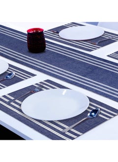 HOKIPO Cotton Ribbed Washable Table Runner with 4 Dining Table Mats, Blue (IN70-272) - pzsku/ZFDA9EEC2D214A1F970AAZ/45/_/1738305740/2734003f-2ffe-4b9e-9cab-e4ba52d5686a