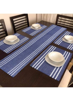 HOKIPO Cotton Ribbed Washable Table Runner with 4 Dining Table Mats, Blue (IN70-272) - pzsku/ZFDA9EEC2D214A1F970AAZ/45/_/1738305761/c77266fd-3420-44ca-9fce-76803f1eca7d