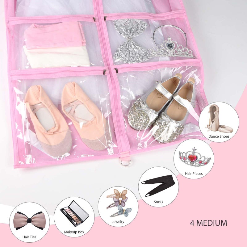 Syeeiex 3" Gusseted Clear Dance Costume Garment Bag(5 Pack), 40'' Dance Garment Bags for Dancers with 4 Zipper Pockets & Can Hold 1-3 Dance Costumes - Suitable for Dance Competitions, Ballet(Pink) - Image 3