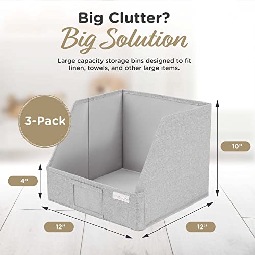 VIVIDECOR Trapezoid Closet Bins for Shelves – 12x12x10 Fabric Storage Baskets, Closet Organizers Bins, Open Front Fabric Baskets, Collapsible Organizer Boxes for Clothes, Linen – Light Gray, 3 Pack - Image 4