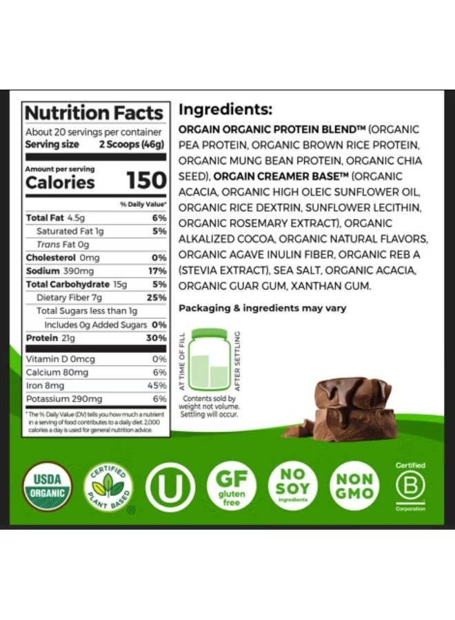 Orgain Organic Protein Plant Based Powder (Creamy Chocolate Fudge, 2.03 lbs, 920 g) - Image 2