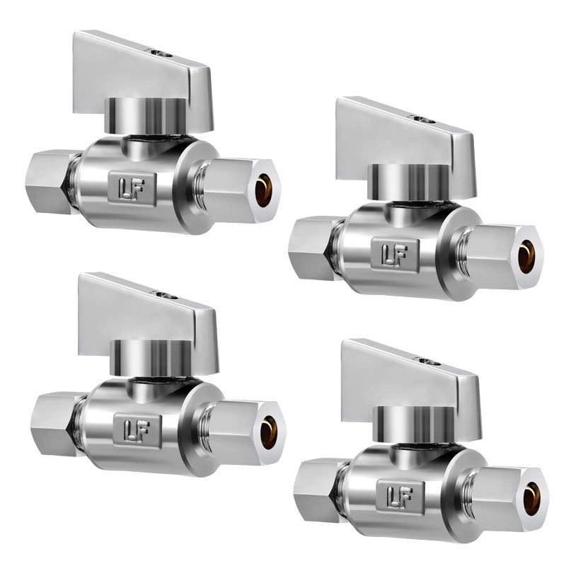 Minimprover 4 Pack Premium Brass 14 Compression x 14 Compression Angle Valve Quarter Turn Water Straight Angle Valve