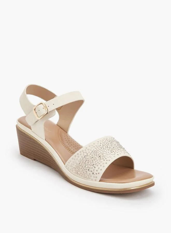 Le Confort BEIGE Women Rhinestone Embellished Wedge Heel Sandals for Women | Best Price UAE