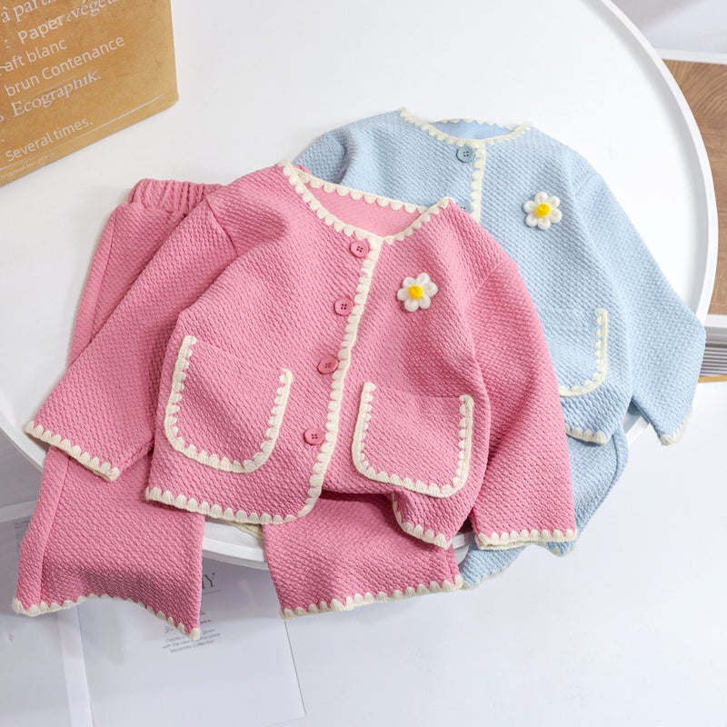 Girls Spring Chic Tweed Jacket Outfit Set Blue  - Image 5